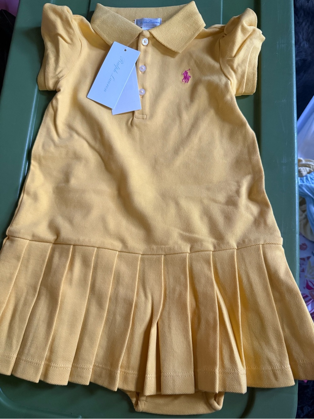 Ralph Lauren Girls Yellow Polo Dress with Pink Logo - 2 piece set
